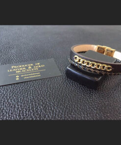 دستبند چرم قهوه ای با زنجیر کارتیر طلا